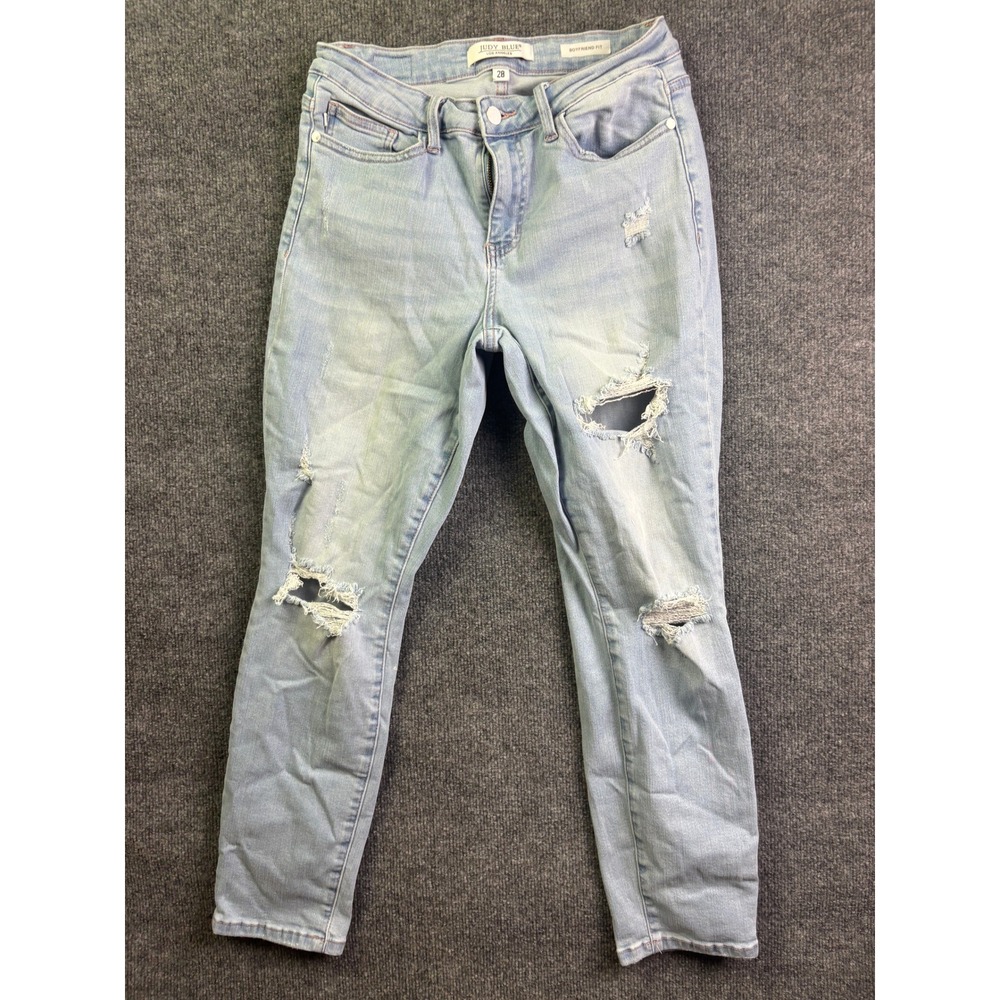 Judy Blue Boyfriend Fit Jeans Womens 28 Light Wash Distressed Ripped JB88333LT - Picture 1 of 8